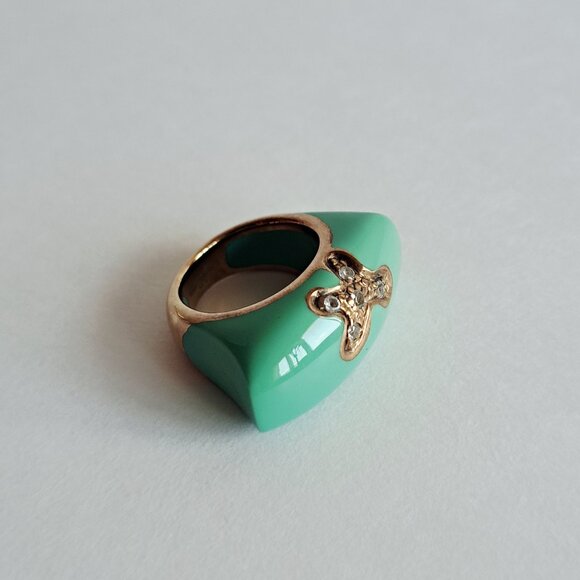 New Angelique de Paris Gold Plated Blue with Crystals Ring Size 6 - Picture 7 of 15